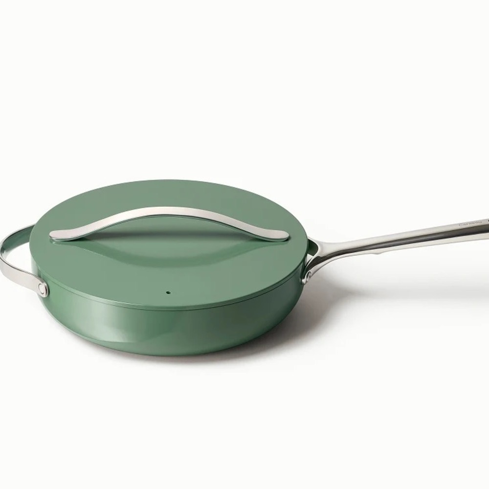 Caraway Sage Ceramic Sauté Pan 4.5qt with Lid— like new!
